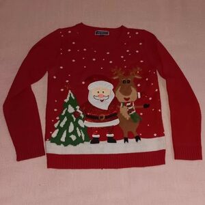 Karen Scott Red Festive Sweater with Santa and Reindeer